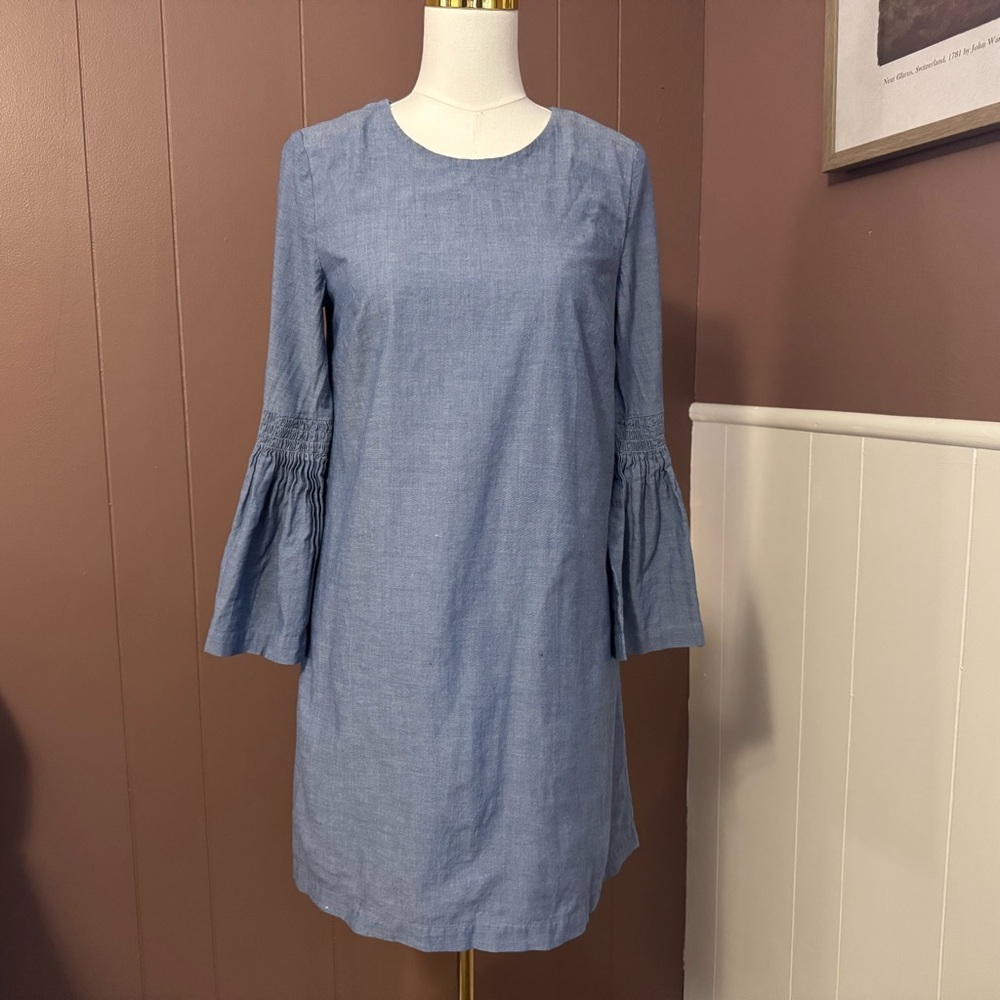 1. State 100% Cotton Chambray Denim Bell Sleeve Dress